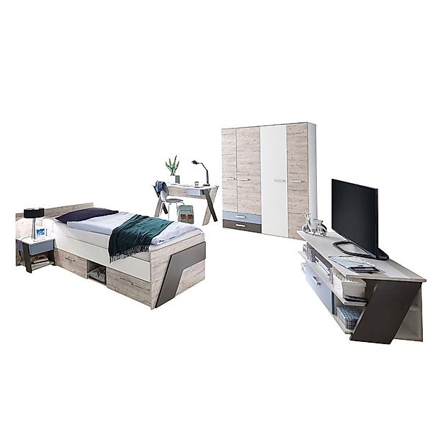 Lomadox Jugendzimmer-Set LEEDS-10, (Sparset, 5-tlg), Sandeiche Nb. mit weiß günstig online kaufen