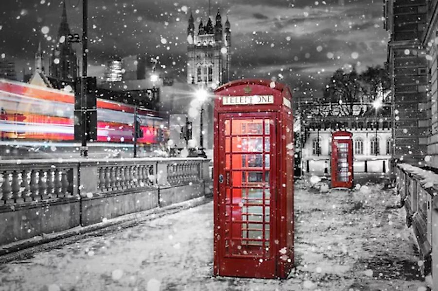 Papermoon Fototapete »Telefonzelle im Schnee Schwarz & Weiß« günstig online kaufen
