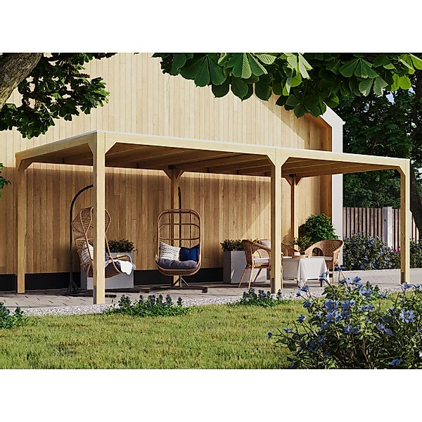 Karibu Pavillon Set Fyrkant Naturbelassen mit einer Verlängerung günstig online kaufen