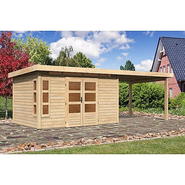 Karibu Holz-Gartenhaus Kastberg Naturbelassen Flachdach 360 cm x 240 cm günstig online kaufen