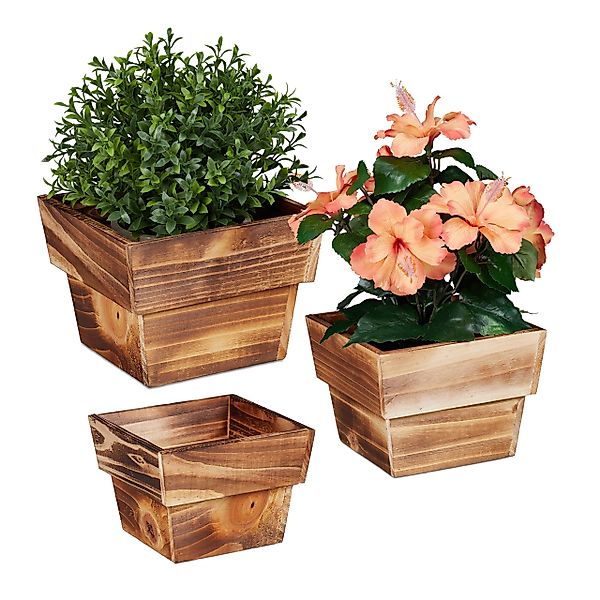 relaxdays Blumentopf Holz 3er Set günstig online kaufen