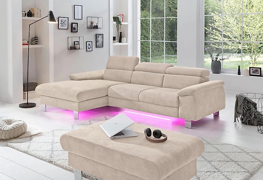 COTTA Ecksofa Komaris, Ecksofa, wahlweise mit RGB-LED-Beleuchtung und Bettf günstig online kaufen