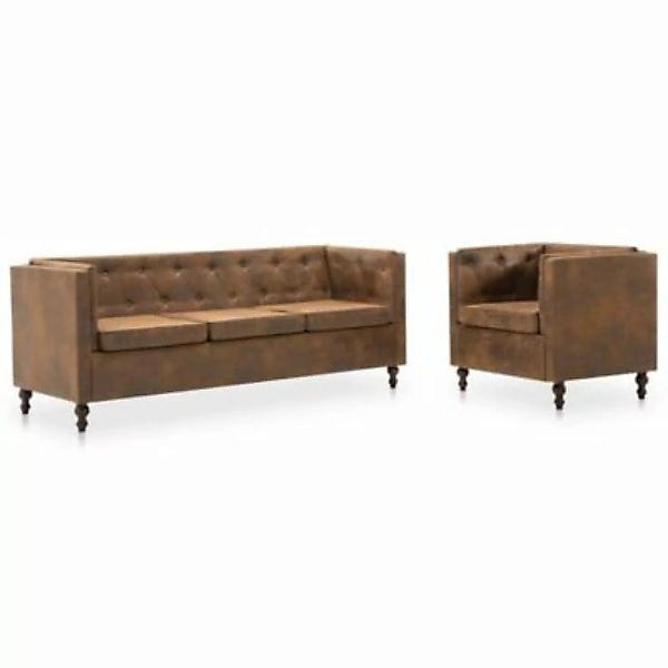 vidaXL Chesterfield Sofa-Set 2-tlg. Stoffpolsterung Braun Wildlederoptik So günstig online kaufen