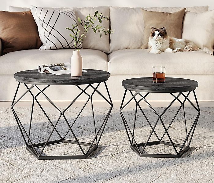 VASAGLE Couchtisch (2er Set), Beistelltisch, abnehmbare Tischplatte, Ø60x45 günstig online kaufen