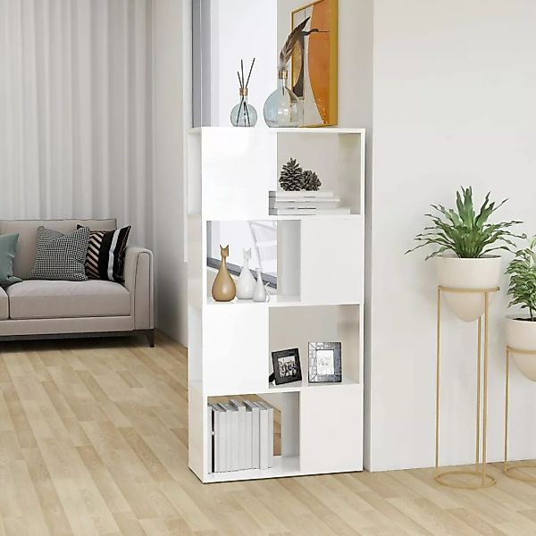 Bücherregal Raumteiler Hochglanz-weiß 60x24x124,5 Cm günstig online kaufen