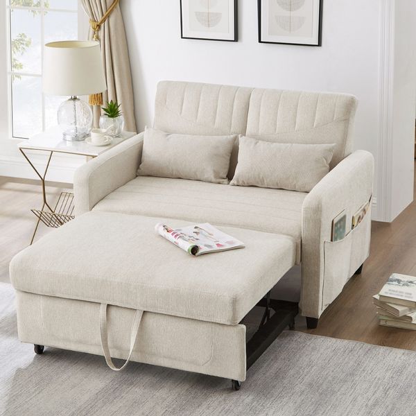 Merax Schlafsofa mit Schlaffunktion, Zweisitzer-Klappsofa, Baumwoll-Leinen- günstig online kaufen