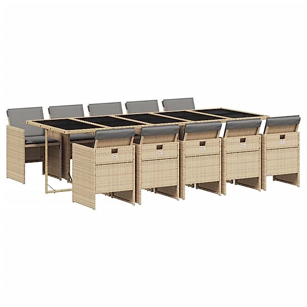vidaXL 11-Tlg Garten-Essgruppe mit Kissen Beigemischung Poly Rattan 3277703 günstig online kaufen