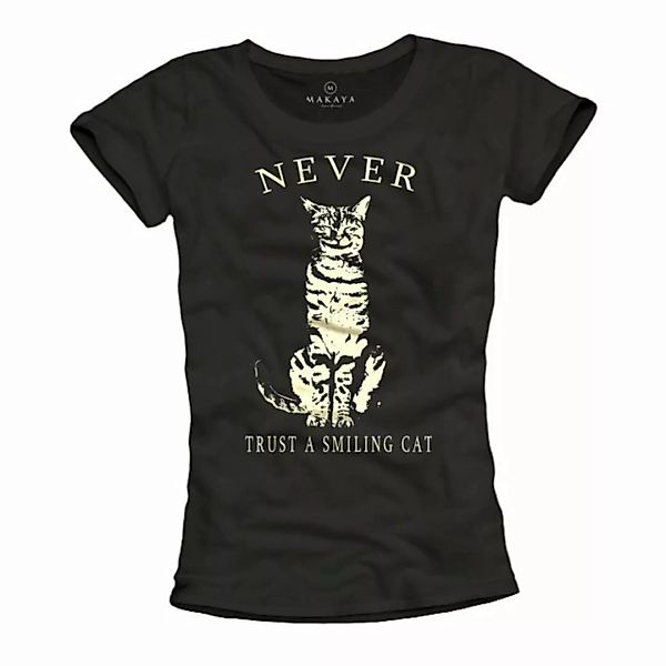 MAKAYA T-Shirt Damen Katzenmotiv Lustige Katzen Sprüche Print Aufdruck Frau günstig online kaufen
