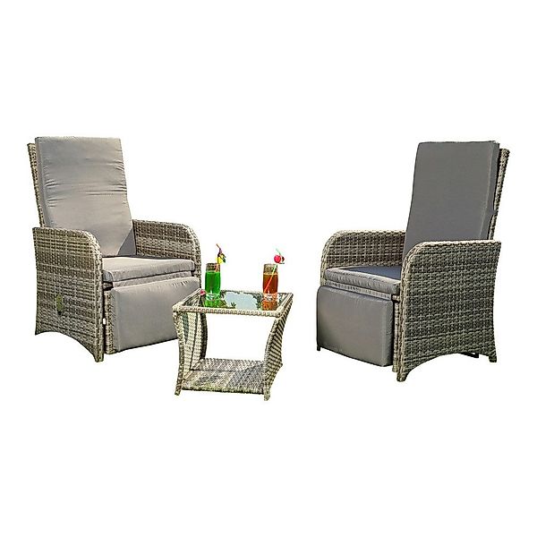 Melko Sitzgruppe Sitzgarnitur Grau Polyrattan Balkonset günstig online kaufen