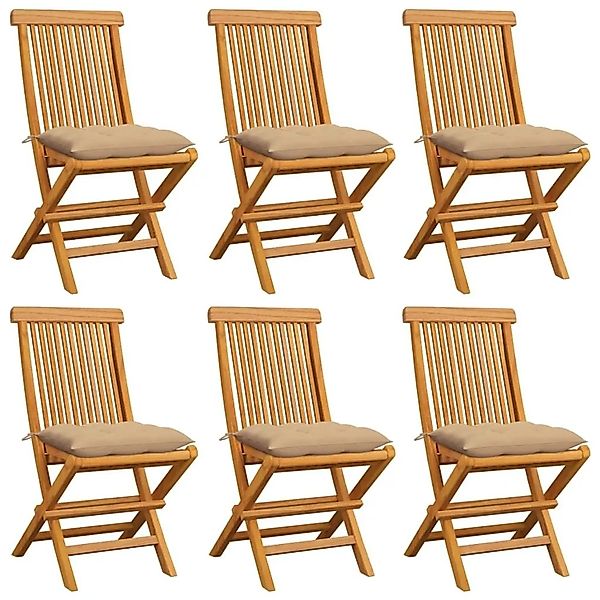 vidaXL Gartenstühle mit Beige Kissen 6 Stk Massivholz Teak 3065608 günstig online kaufen