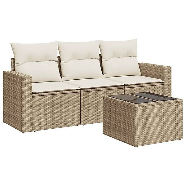 vidaXL Sofaelement 4-tlg. Garten-Sofagarnitur mit Kissen Beige Poly Rattan günstig online kaufen