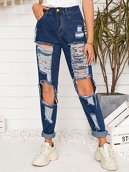 Royal Cut Out zufällige Jeans mit zerrissenen Details günstig online kaufen