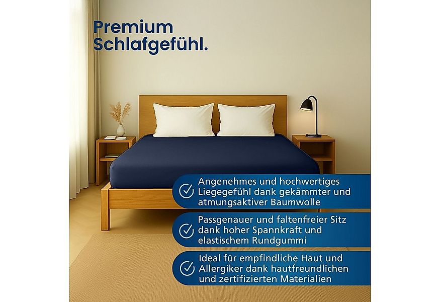 AM Qualitätsmatratzen Spannbettlaken Baumwolle dunkelblau, Bettlaken für Bo günstig online kaufen