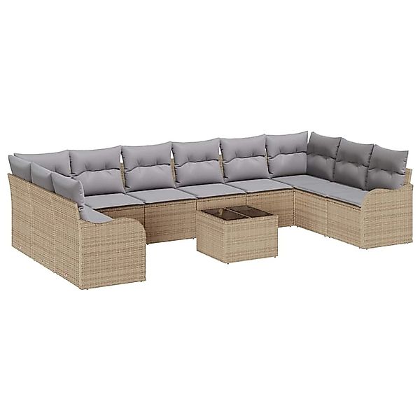 vidaXL Garten-Sofa-Set mit Kissen 11-Tlg Beige Poly Rattan 3345890 günstig online kaufen