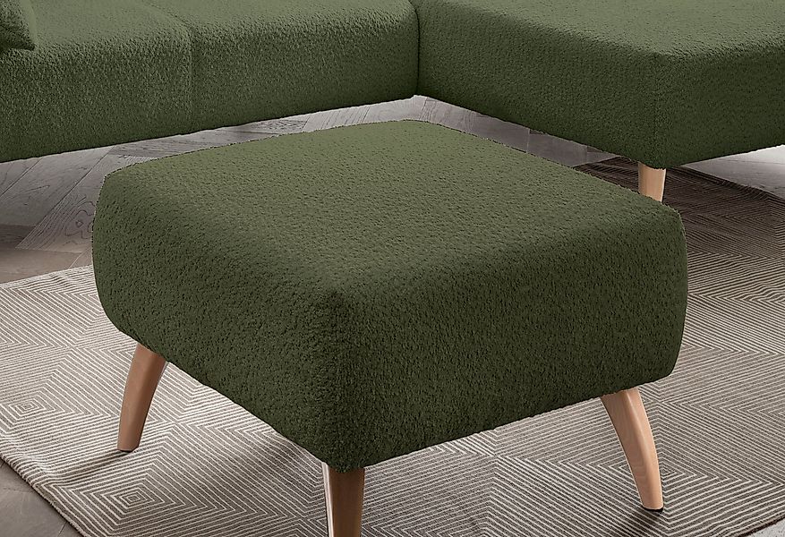 INOSIGN Polsterhocker "Colori", Holzfußfarbe wählbar, verschiedene Stoffe, günstig online kaufen