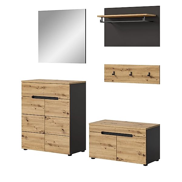 Inn.Furn Garderobe Set 5-teilig Eiche Grau 175 cm mit Soft-Close Cooper günstig online kaufen