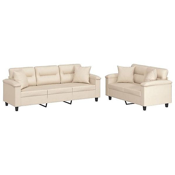 vidaXL Sofa 2-tlg. Sofagarnitur mit Kissen Beige Mikrofasergewebe günstig online kaufen