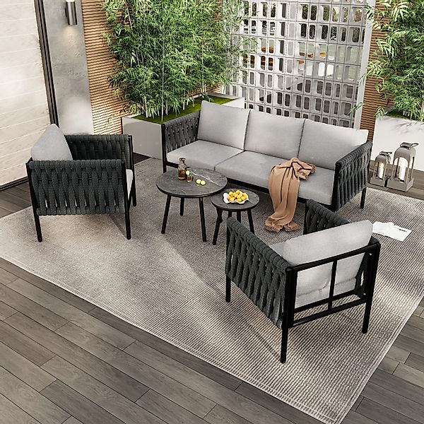 OKWISH Gartenlounge-Set Gartenmöbel-Set, Eckgarnitur mit bequemen günstig online kaufen