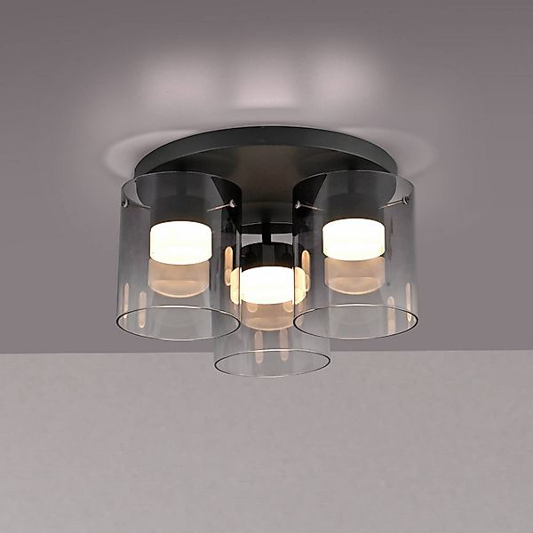 JUST LIGHT. LED-Deckenlampe Elio Rauchglas, 3-fl., schwarz günstig online kaufen