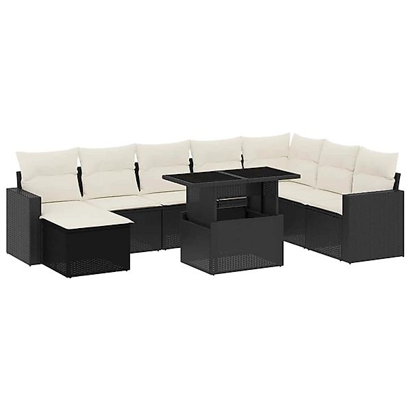 vidaXL 9-Tlg Garten-Sofagarnitur mit Kissen Schwarz Poly Rattan 3267466 günstig online kaufen