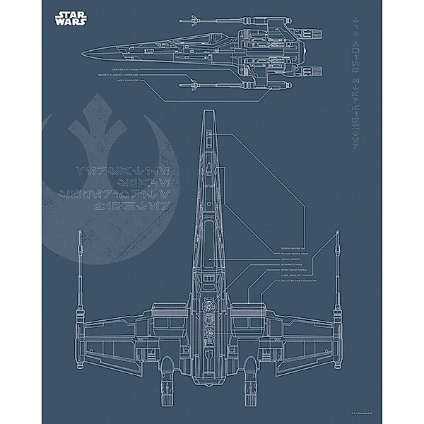 Komar Bild "Star Wars Blueprint X-Wing" Star Wars 1 tlg. Wandbild zur Dekor günstig online kaufen