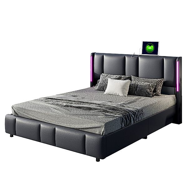 FUROKOY Polsterbett Hydraulisches Doppelbett Kunstleder Stauraumbett, günstig online kaufen