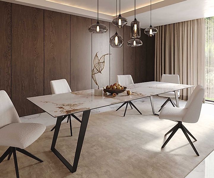 DELIFE Esstisch Edge, Keramik Minas Melange Weiß-Beige 300x100 Metall Schrä günstig online kaufen