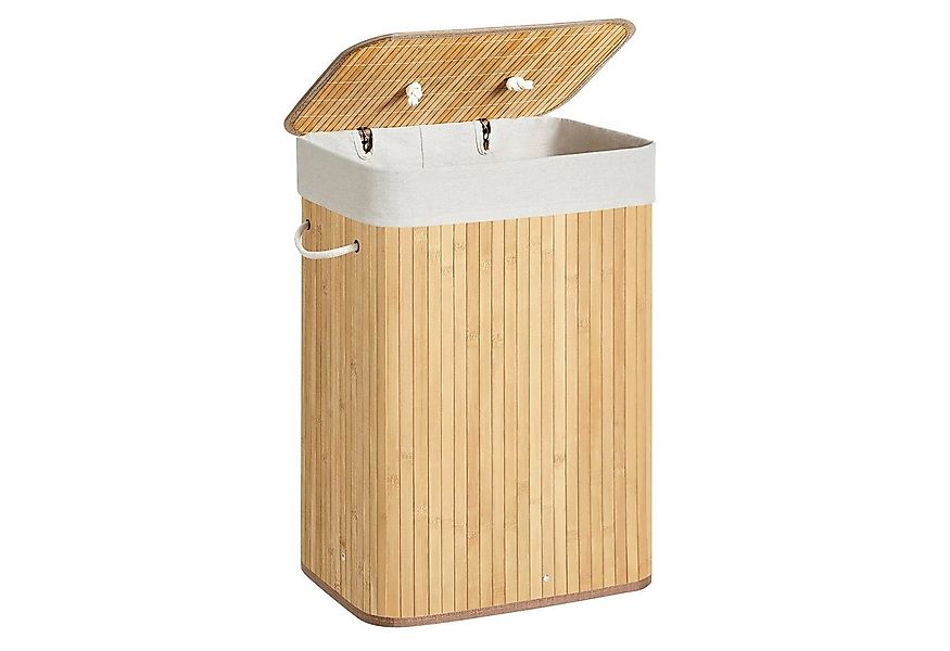 SONGMICS Wäschekorb, mit Deckel, 72 L, Wäschekorb aus Bambus, faltbar, mit günstig online kaufen