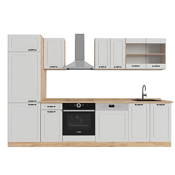 Vicco R-Line Küchenzeile Weiß Landhaus/Goldkraft Eiche 300 cm AP Eiche günstig online kaufen