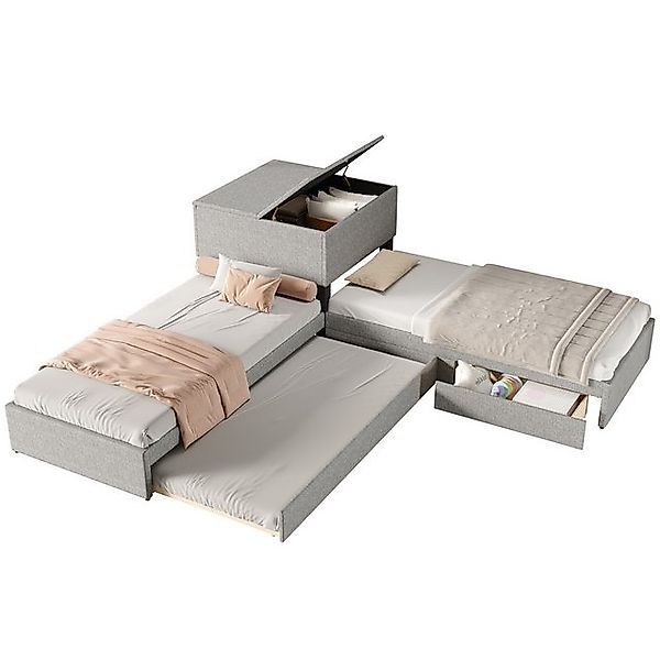 OKWISH Polsterbett zwei Einzelbett mit Ausziehbett günstig online kaufen