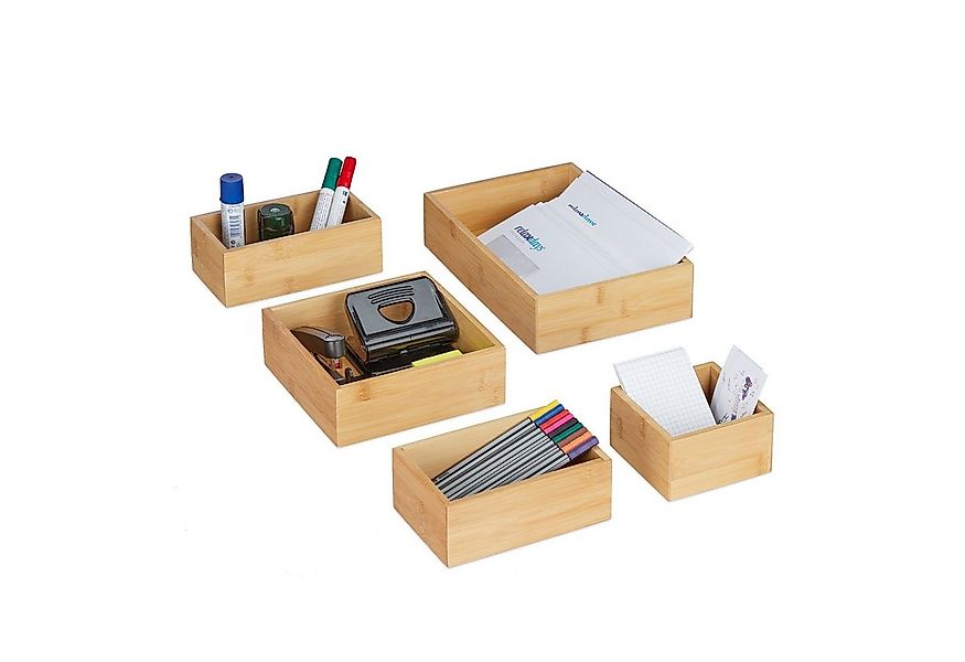 relaxdays Aufbewahrungsbox 5er Set Ordnungsboxen Bambus günstig online kaufen