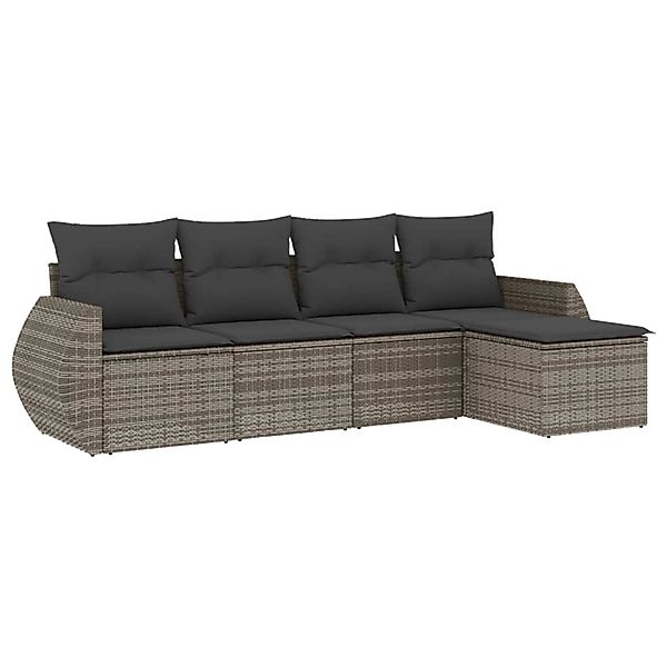 vidaXL 5-Tlg Garten-Sofagarnitur mit Kissen Grau Poly Rattan 3221289 günstig online kaufen
