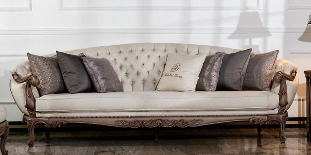 Casa Padrino Sofa Luxus Barock Sofa Cremefarben / Braun - Handgefertigtes W günstig online kaufen