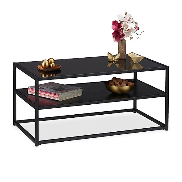 relaxdays Couchtisch Schwarzer Couchtisch mit Glasplatte günstig online kaufen
