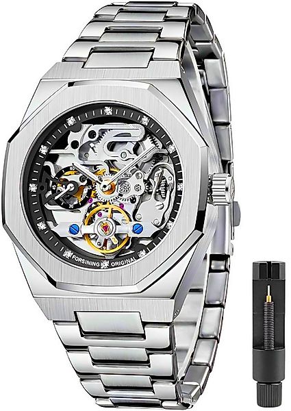 S&T Design Automatikuhr Mechanische Herren Uhr Skelett Edelstahl Herrenuhr, günstig online kaufen