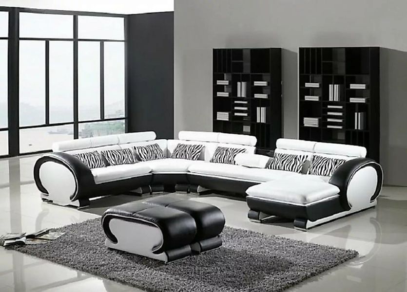 JVmoebel Ecksofa Ecksofa + 2x Hocker Eckgarnituren Leder Couch, Made in Eur günstig online kaufen