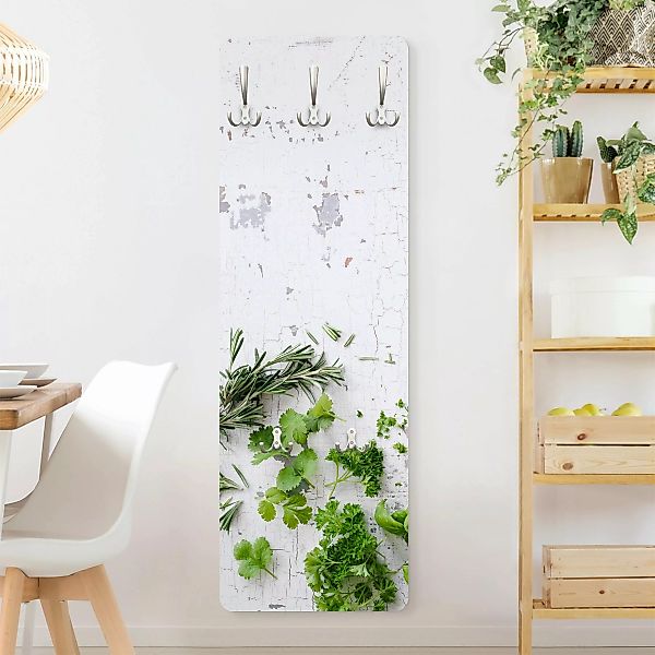 Wandgarderobe Holzpaneel Küche Kräuter auf Holz Shabby günstig online kaufen