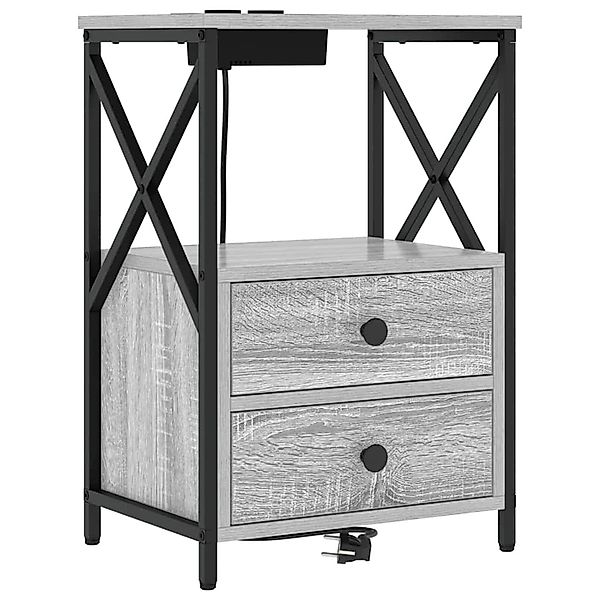 vidaXL Nachttisch mit Ladestation Grau Sonoma Holzwerkstoff 859566 günstig online kaufen