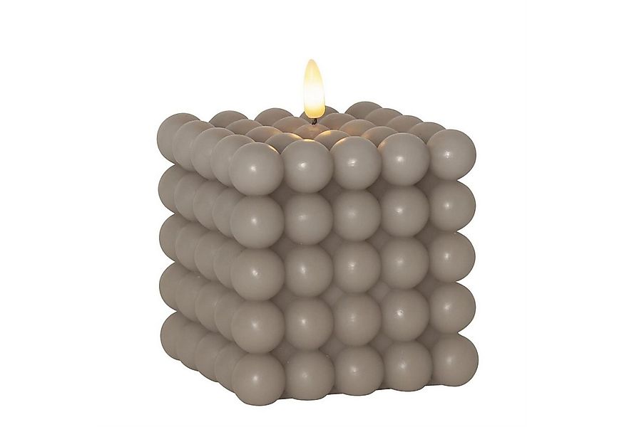 MARELIDA LED-Kerze Bubble Würfel Cube Kerze Echtwachs H: 12,5cm Timer grau günstig online kaufen