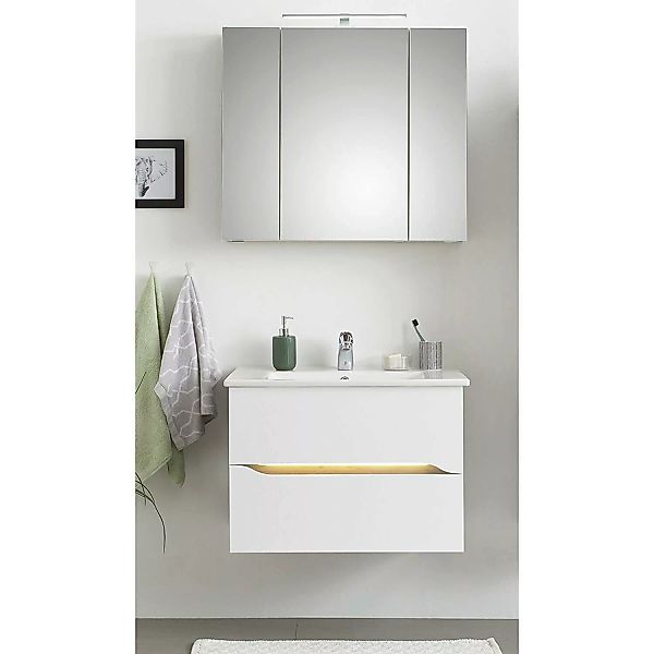 Badezimmer Waschplatz Set mit beleuchtetem Griff und Keramik Waschbecken QU günstig online kaufen