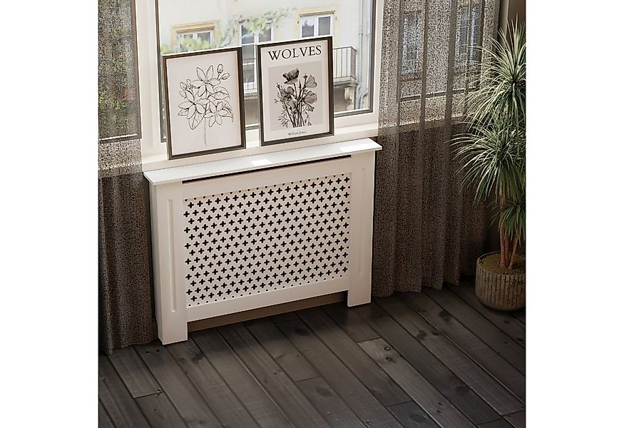 HAGO Heizungsverkleidung Heizungsabdeckung Holz 112x19x82cm Weiß Wabenmuste günstig online kaufen