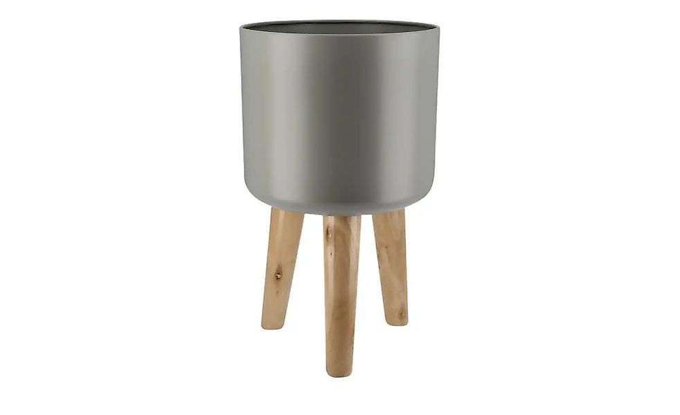Übertopf auf Holzbeinen   ¦ grau ¦ Metall,Holz ¦ Maße (cm): H: 42  Ø: 28 Ac günstig online kaufen