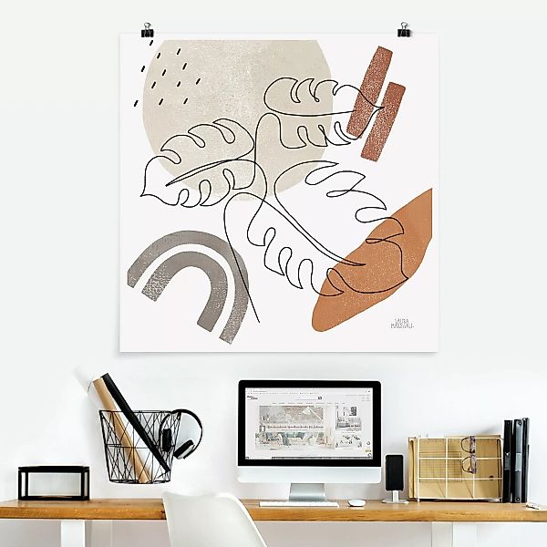 Poster Monstera Lineart und Terracotta Farben günstig online kaufen