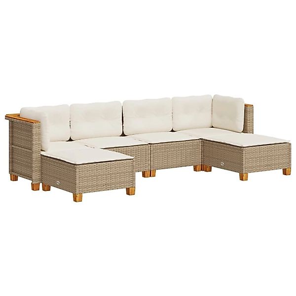 vidaXL 6-Tlg Garten-Sofagarnitur mit Kissen Beige Poly Rattan 3261949 günstig online kaufen