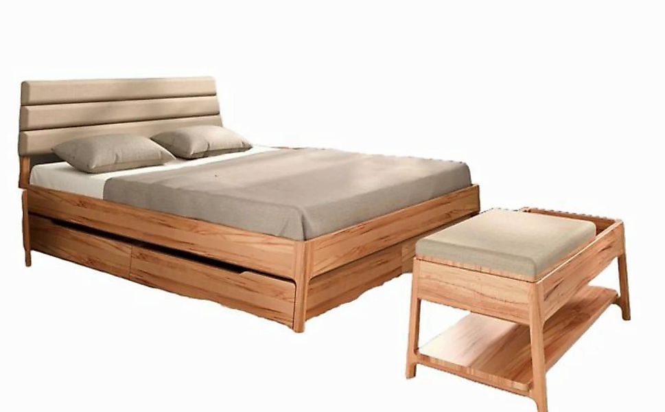 Natur24 Einzelbett Bett Swig 2 Kernbuche 80x200 mit Polsterkopfteil Beige u günstig online kaufen