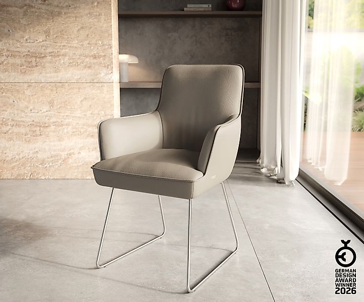 Esszimmerstuhl Heira-Flex mit Armlehnen Echt-Leder Schlamm Kufengestell Ede günstig online kaufen