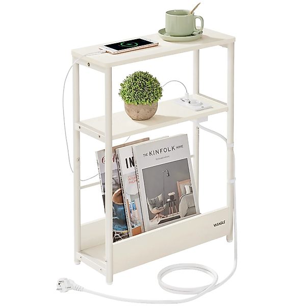 Songmics Nachttisch Barnet-old mit Ladefunktion Schmal Weiß günstig online kaufen