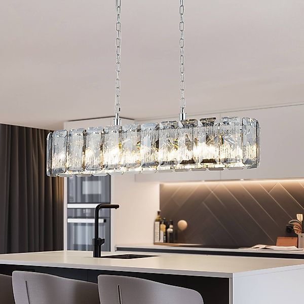 Kronleuchter Orvin, linear, chrom, 16-flg, Länge 96 cm, Glas günstig online kaufen