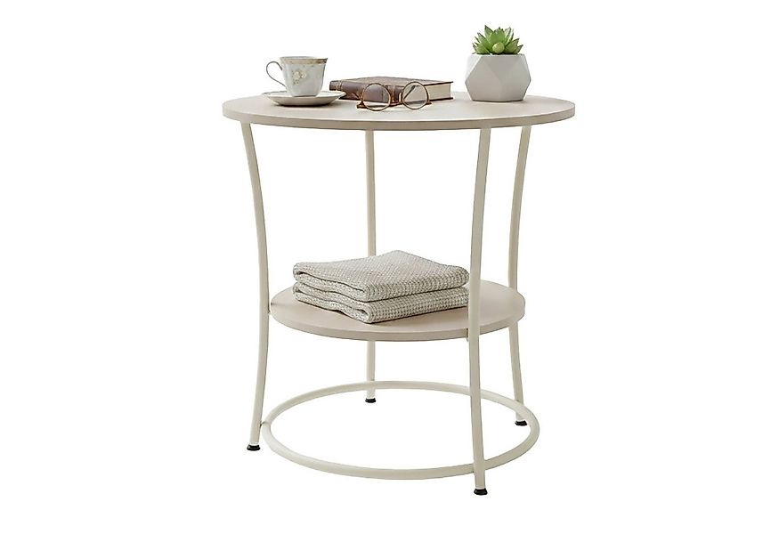 relaxdays Beistelltisch mit 2 Ablage, Creme günstig online kaufen