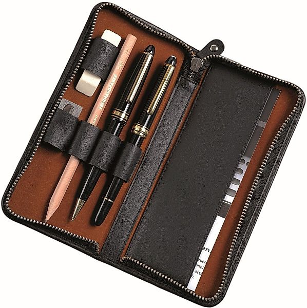 Alassio® Federtasche Stiftetui 17,5x8x2,5cm Leder schwarz. günstig online kaufen